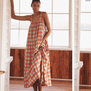 Anthropologie Tie Back Midi Dress - Checkered ‘clean green gingham’ Dress - NWOT